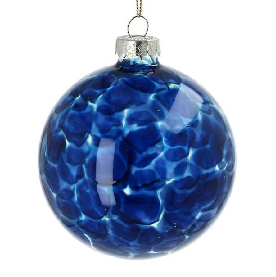 INDENT - Pack 12, Glass Ball Transparent Marbled Blue 8cm